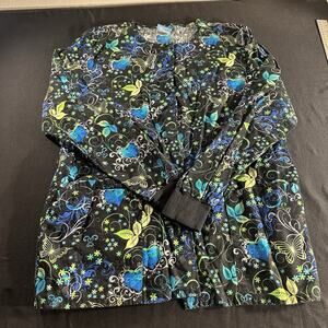 HQ Scrub Top Women’s Size Medium Multicolor Floral Pattern.